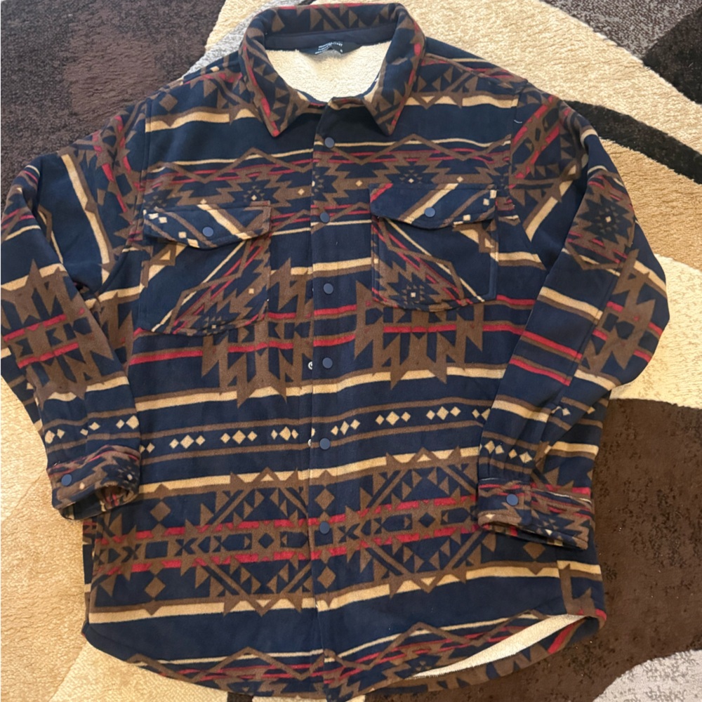 Men's Tribal Pattern Button Down Shirt - Navy and Tan